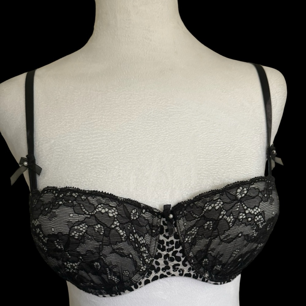 NWOT Sophie B -Women’s Black Bra & Panty Set -Sexy Lace & Leopard -Sizes 34B & L - Picture 6 of 11